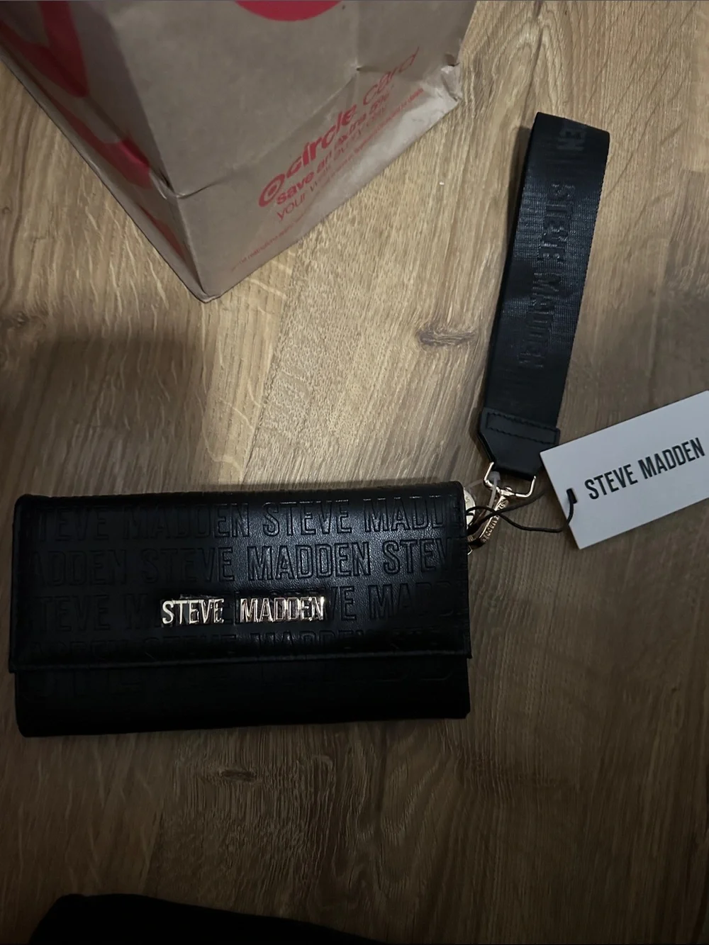Steve Madden embossed logo print wristlet wallet